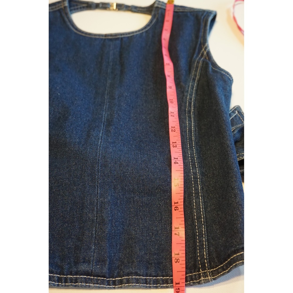 Lioness Dark Wash Denim Open Back Tie Bow Crop Top Small - Picture 11 of 12